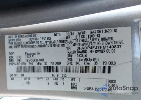 2015 Ford Fiesta Titanium z USA, uszkodzony, nr VIN 3FADP4FJ7FM140837